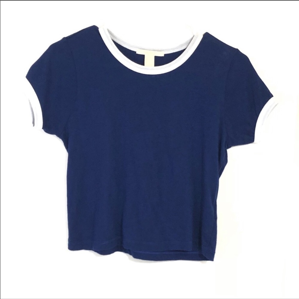 ☀️ Forever 21 navy blue crop top white trim short - Picture 1 of 4